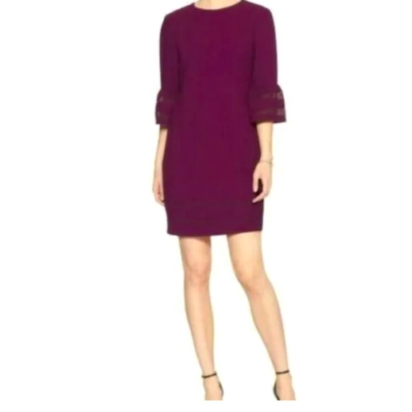 Banana Republic Maroon Women’s Houndstooth Bell Sleeve Crew Neck Dress Size XS - Picture 5 of 5